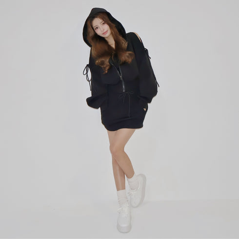Shoulder cutout sequin sweatshirt setup
